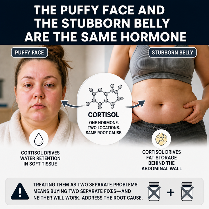 3. The puffy face and the stubborn belly are the same hormone